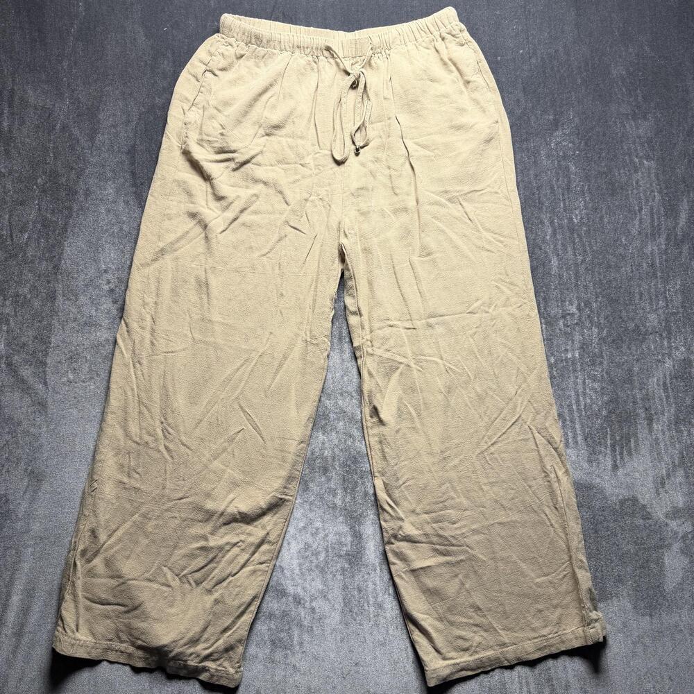 Lillusory Pants Womens Large Beige Linen Blend Wide Leg Drawstring Casual Travel